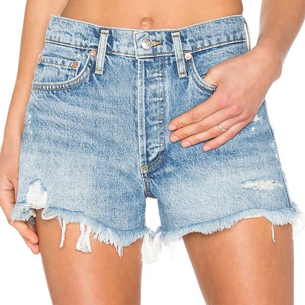 AGOLDE Parker Cutoff Denim Shorts Size 27 High Rise Distressed Light Wash Summer
